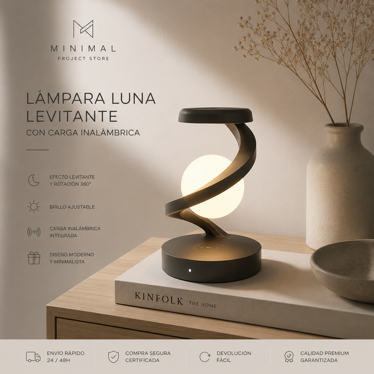 Lámpara Luna LED Levitante con Carga Inalámbrica