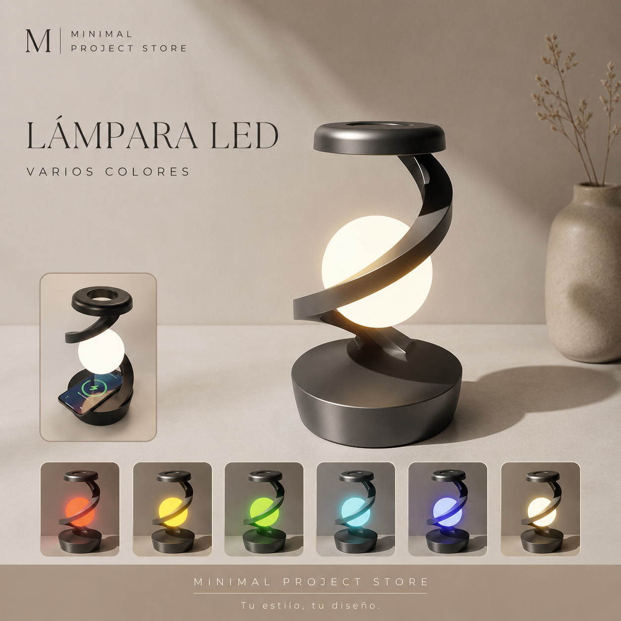 Lámpara Luna LED Levitante con Carga Inalámbrica