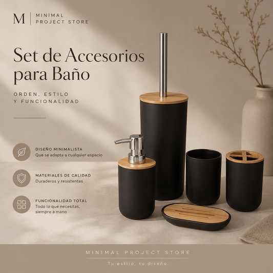Set de Baño Minimalista de Bambú – 5 Piezas