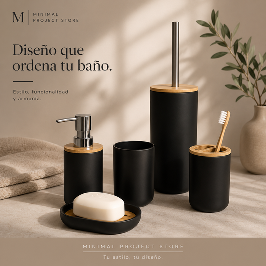Set de Baño Minimalista de Bambú – 5 Piezas