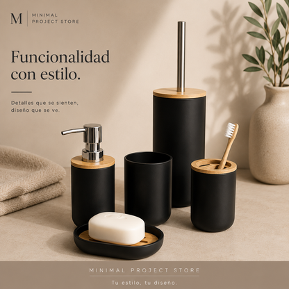 Set de Baño Minimalista de Bambú – 5 Piezas